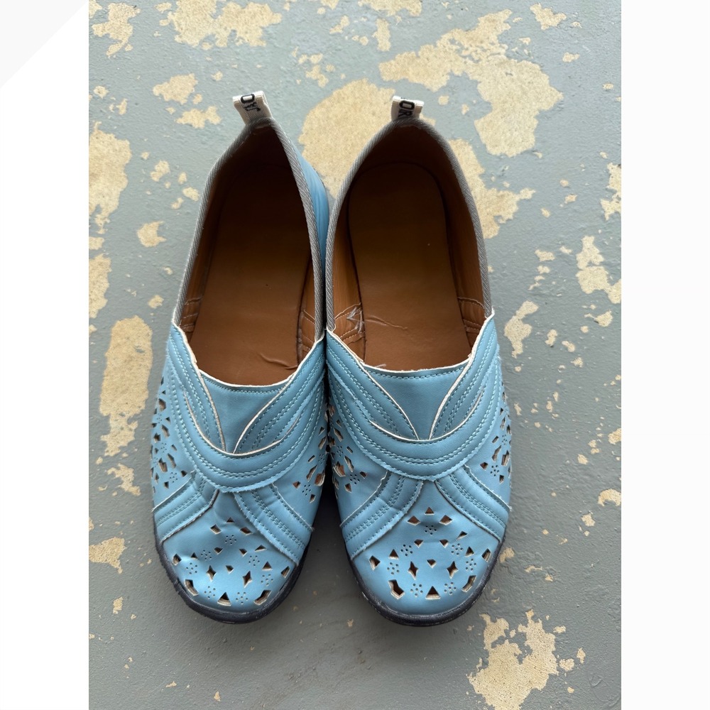 J'Adior Light Blue Laser Cut Slip On Loafers Casual Round Toe Flats SZ 9.5